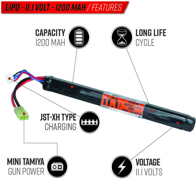 VALKEN - V Energy LiPo 11.1v 1200mAh 15C (Long Stick)