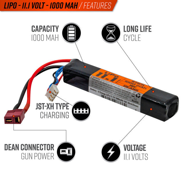 VALKEN - V Energy LiPo 11.1v 1000mAh 15c Stick (Dean)