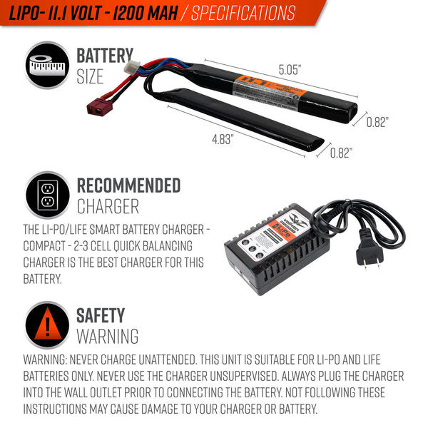 Valken - V Energy LiPo 11.1v 1200mAh 15c Split (Deans)
