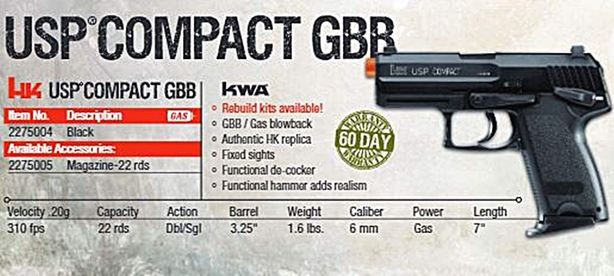 UMAREX - HK USP Compact Gas Blow Back Green Gas Airsoft Pistol