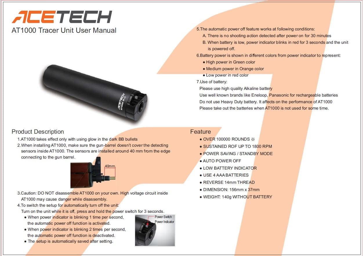 ACETECH -AT1000 Airsoft Mock Silencer Tracer Unit