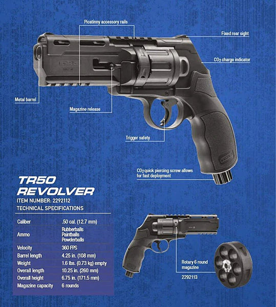 Pack défense prêt à tirer Revolver CO2 Walther T4E TR50 (HDR50) Cal.50