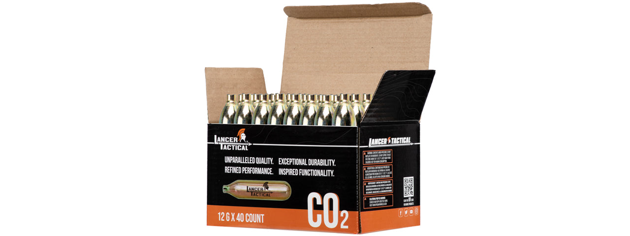 LANCER TACTICAL - High Pressure 12 Gram CO2 Cartridges for Airsoft / Airguns (Pack of 40)