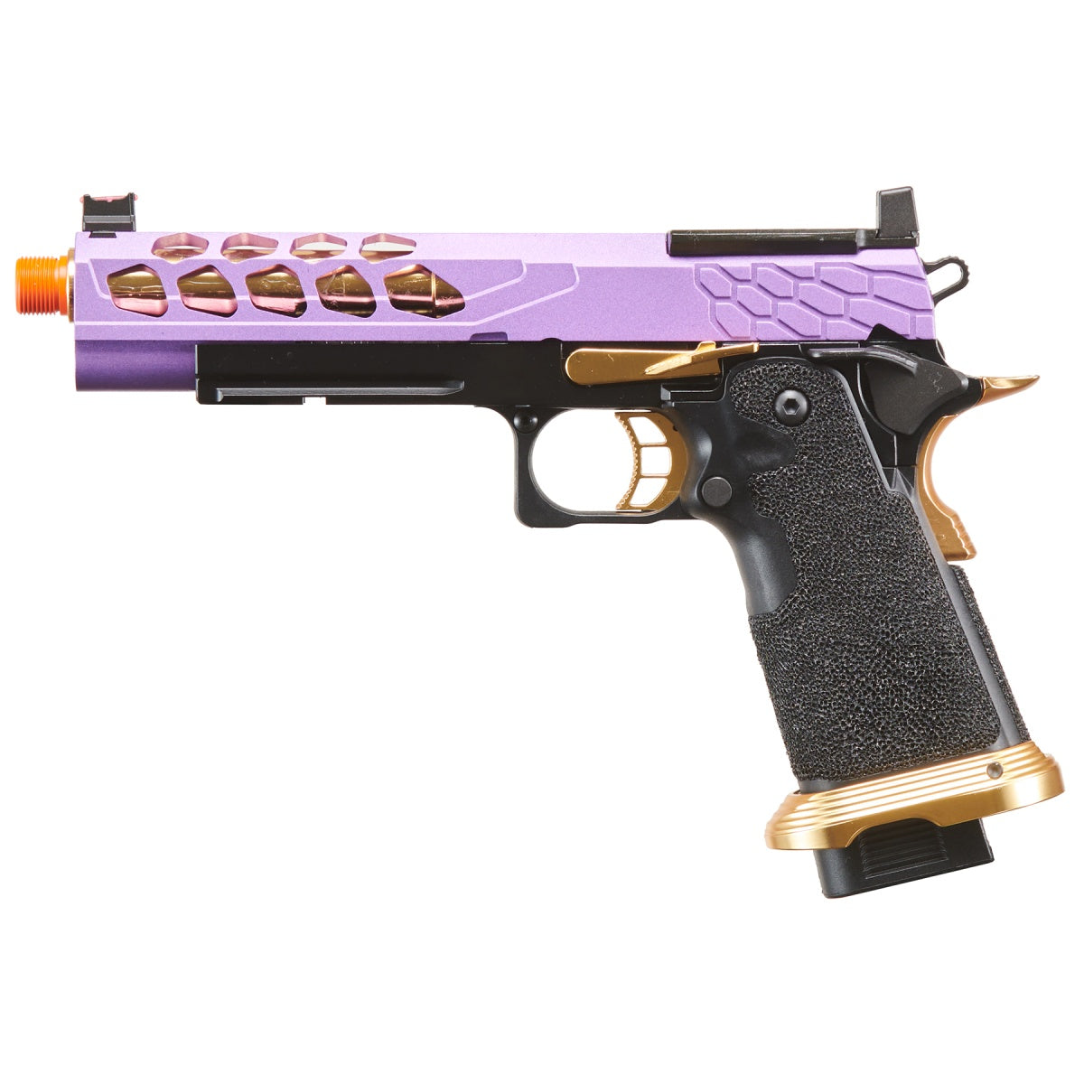Lancer Tactical Stryk Hi-Capa 5.1 Gas Blowback Airsoft Pistol w/ Red Dot Sight - (Purple & Gold)