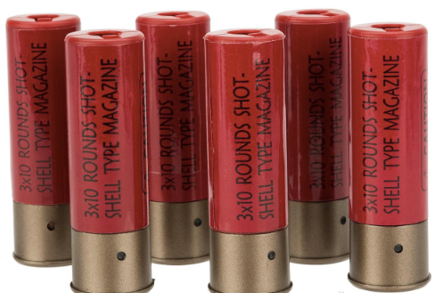BATTLE AXE - 30 Round Shotgun Shell Magazines for 3-round burst Airsoft Shotguns - Pack of 6 Shells